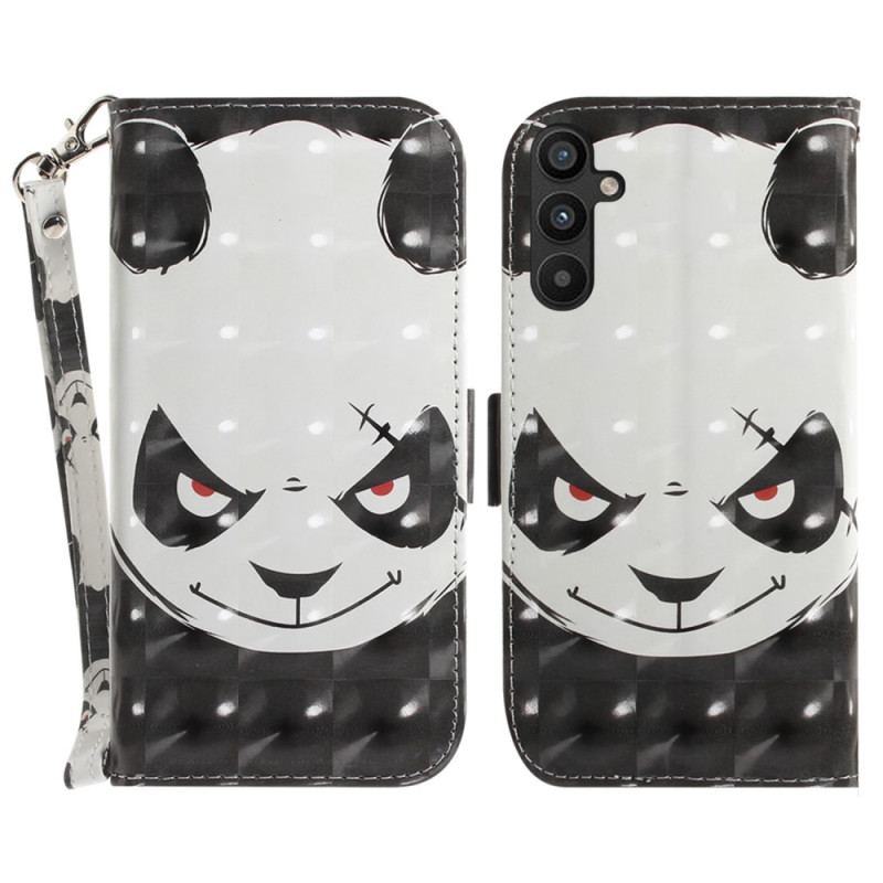 Capa Em Pele Para Samsung Galaxy A54 5G De Cordão Panda Irritado Com Cordão