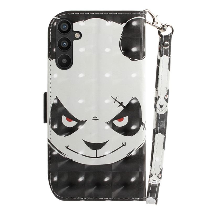 Capa Em Pele Para Samsung Galaxy A54 5G De Cordão Panda Irritado Com Cordão