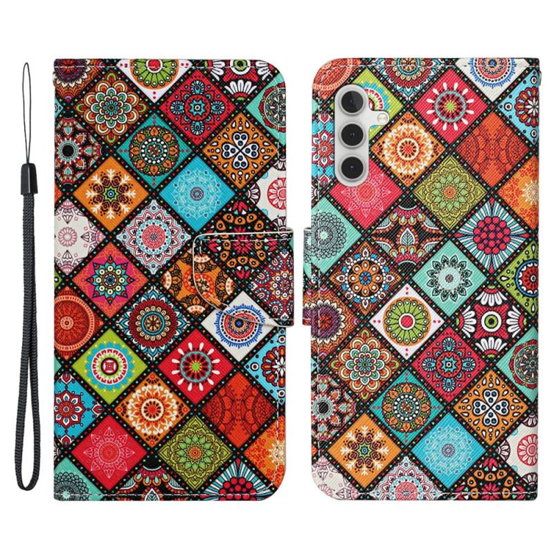 Capa Em Pele Para Samsung Galaxy A54 5G Patchwork Com Cordão