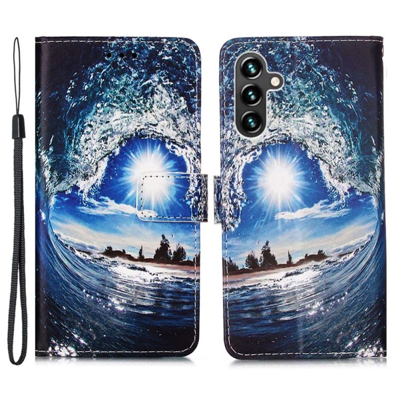 Capa Flip Para Samsung Galaxy A54 5G De Cordão Ame A Onda Da Tanga