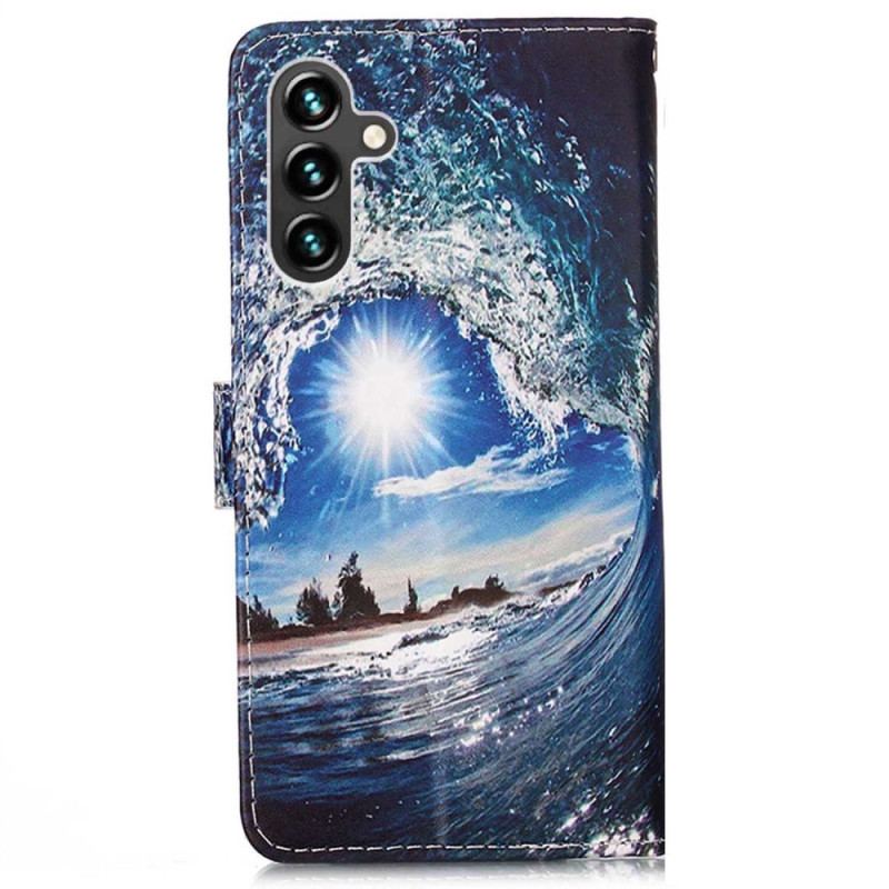 Capa Flip Para Samsung Galaxy A54 5G De Cordão Ame A Onda Da Tanga