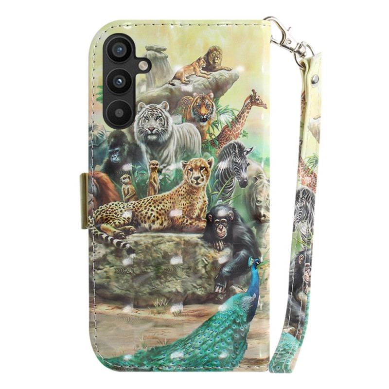 Capa Flip Para Samsung Galaxy A54 5G De Cordão Animais De Safári Tanga