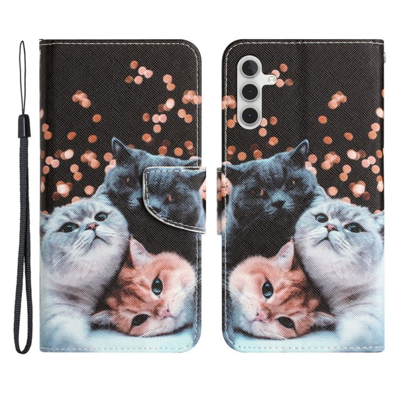 Capa Flip Para Samsung Galaxy A54 5G De Cordão Apenas Gatos Tangas