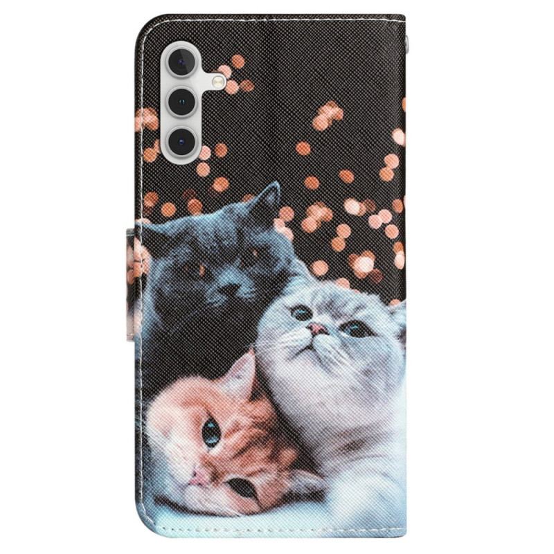 Capa Flip Para Samsung Galaxy A54 5G De Cordão Apenas Gatos Tangas