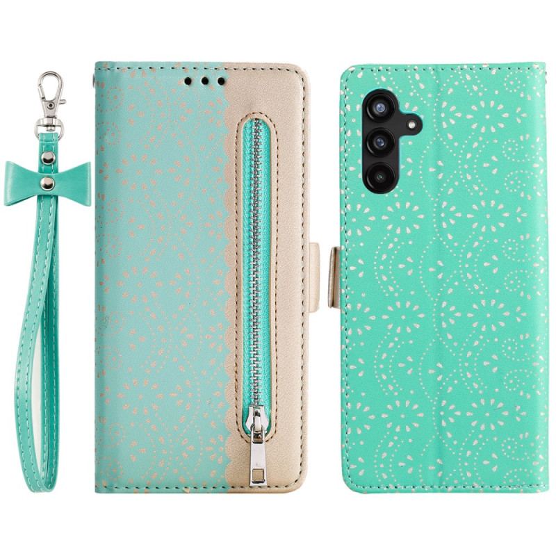 Capa Flip Para Samsung Galaxy A54 5G De Cordão Bolsa De Moedas Com Alça De Renda