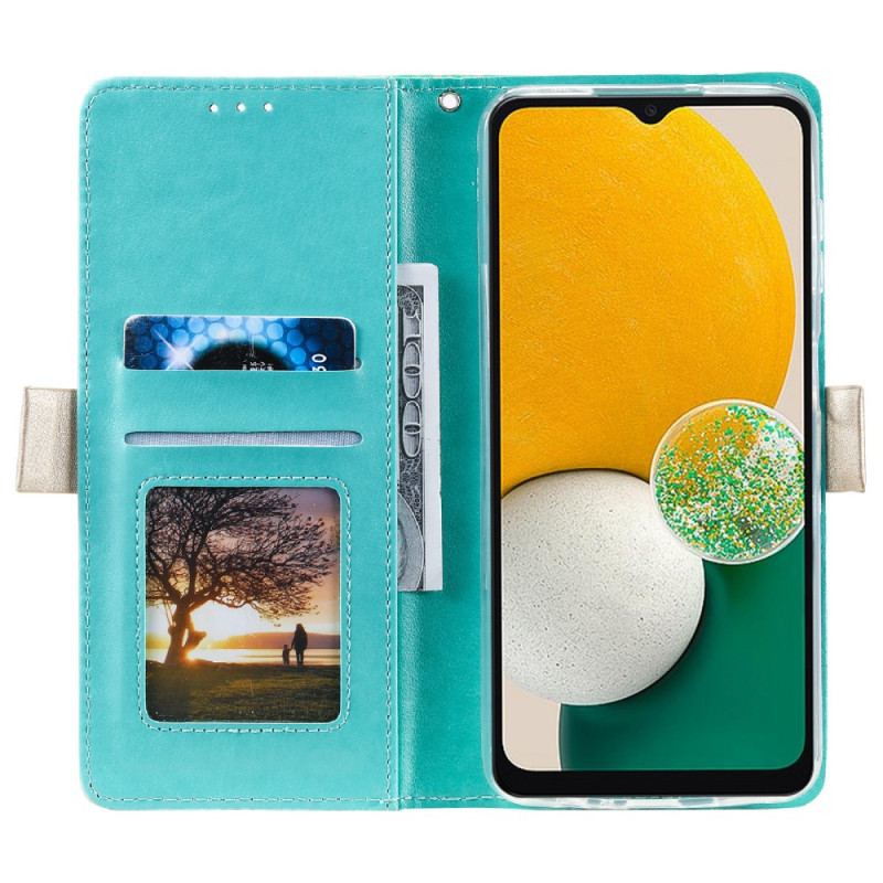 Capa Flip Para Samsung Galaxy A54 5G De Cordão Bolsa De Moedas Com Alça De Renda