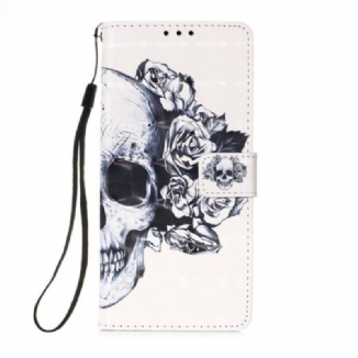 Capa Flip Para Samsung Galaxy A54 5G De Cordão Caveira Floral Com Alça