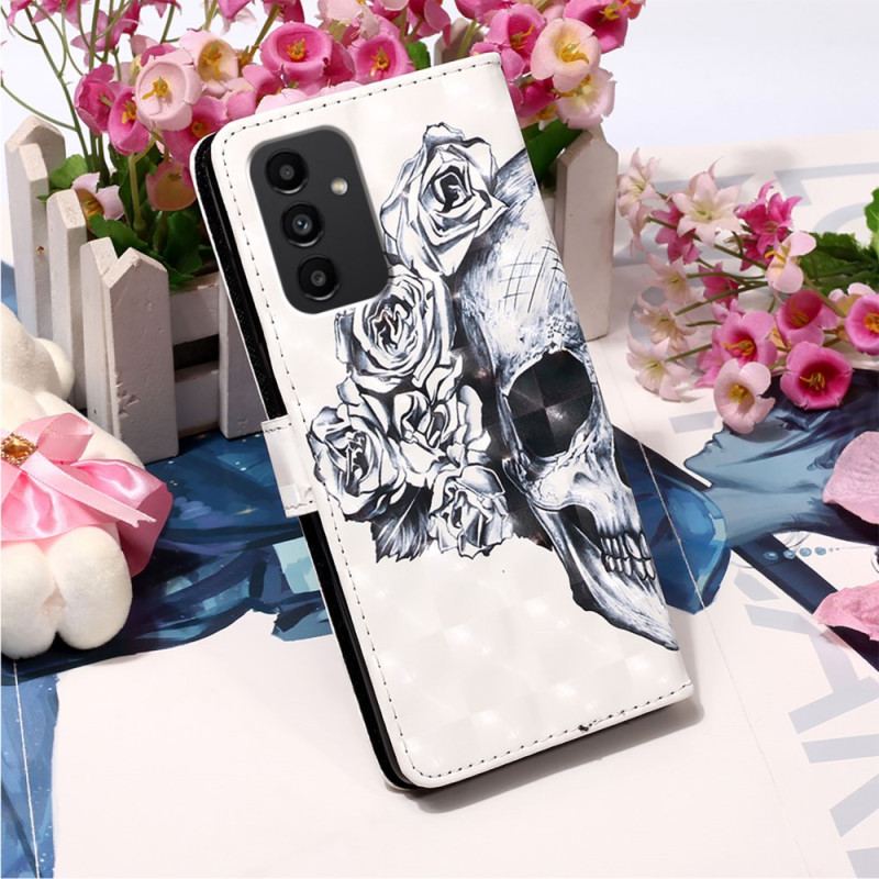 Capa Flip Para Samsung Galaxy A54 5G De Cordão Caveira Floral Com Alça