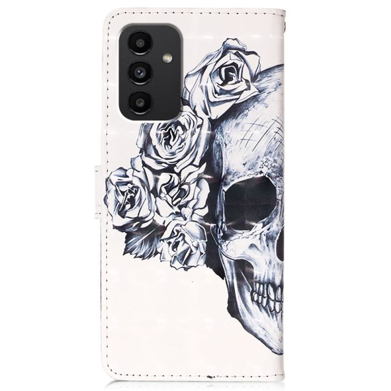 Capa Flip Para Samsung Galaxy A54 5G De Cordão Caveira Floral Com Alça