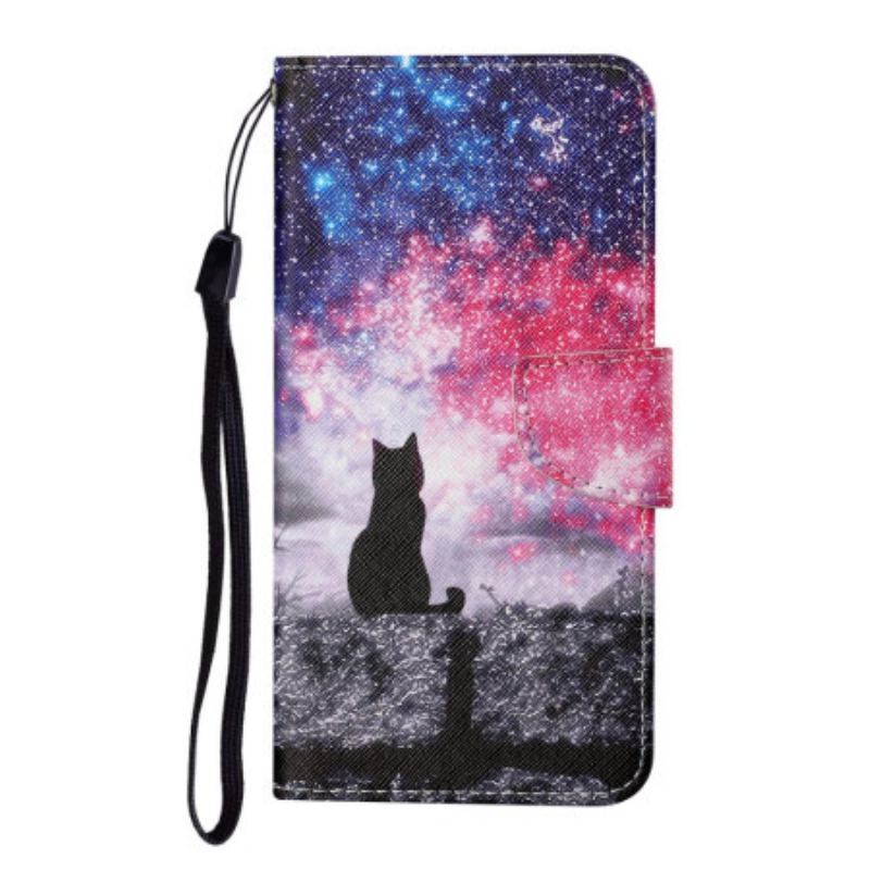 Capa Flip Para Samsung Galaxy A54 5G De Cordão Gato Fio Dental Estrelado