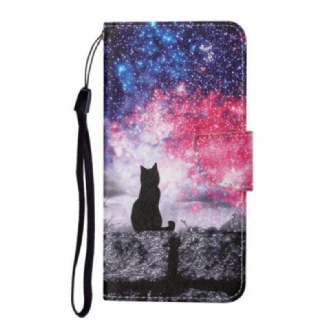 Capa Flip Para Samsung Galaxy A54 5G De Cordão Gato Fio Dental Estrelado