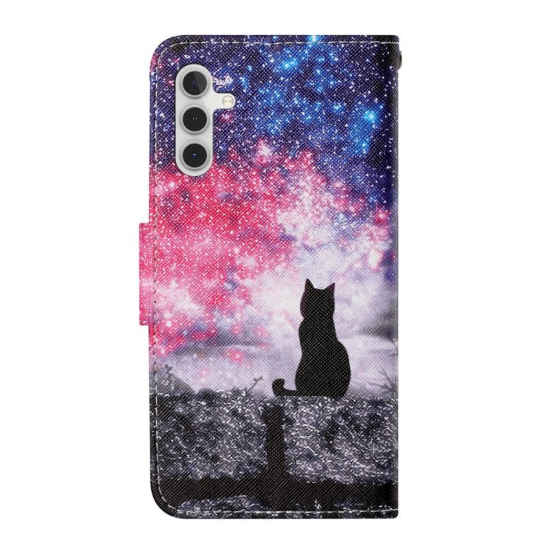 Capa Flip Para Samsung Galaxy A54 5G De Cordão Gato Fio Dental Estrelado