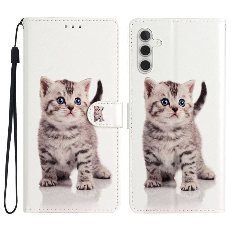 Capa Flip Para Samsung Galaxy A54 5G De Cordão Lindo Gatinho Com Alça