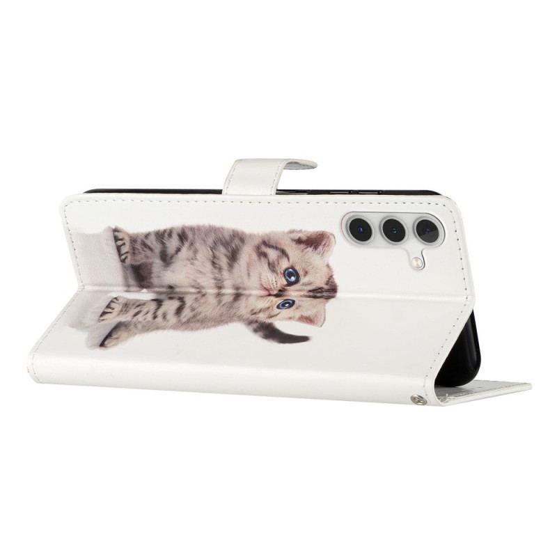 Capa Flip Para Samsung Galaxy A54 5G De Cordão Lindo Gatinho Com Alça