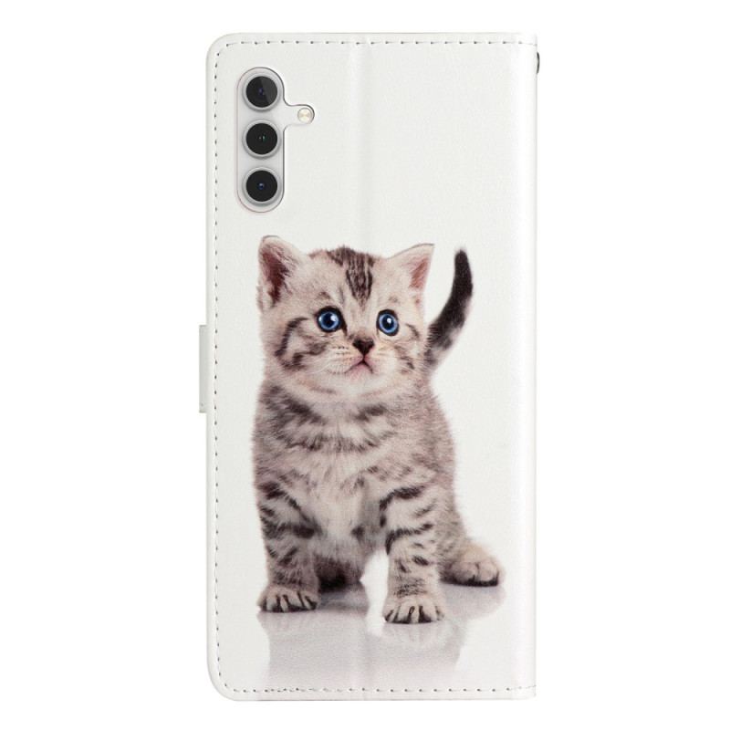 Capa Flip Para Samsung Galaxy A54 5G De Cordão Lindo Gatinho Com Alça