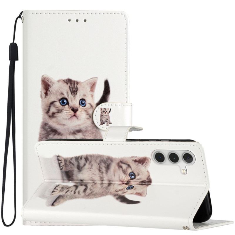 Capa Flip Para Samsung Galaxy A54 5G De Cordão Lindo Gatinho Com Alça