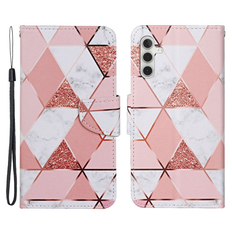 Capa Flip Para Samsung Galaxy A54 5G De Cordão Tiras De Mármore E Glitter