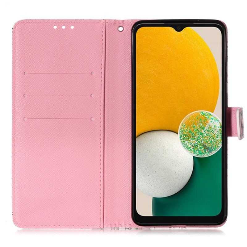 Capa Flip Para Samsung Galaxy A54 5G De Cordão Voo De Borboletas Em Cordão