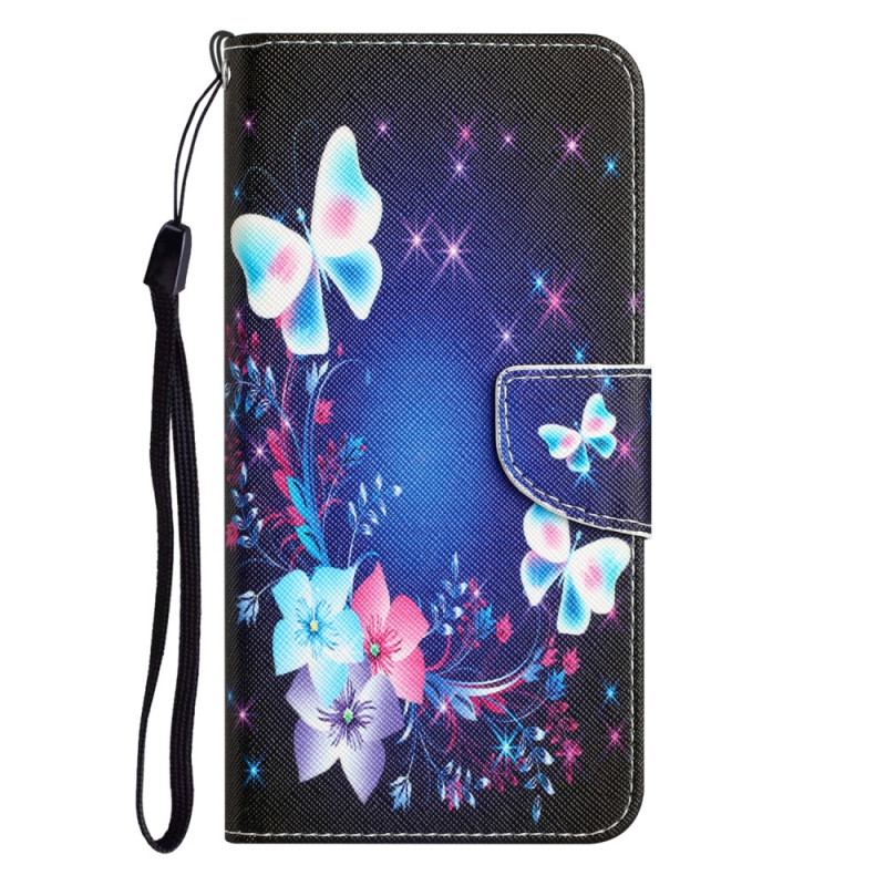 Capa Folio Para Samsung Galaxy A54 5G De Cordão Borboletas De Fada Com Cordão