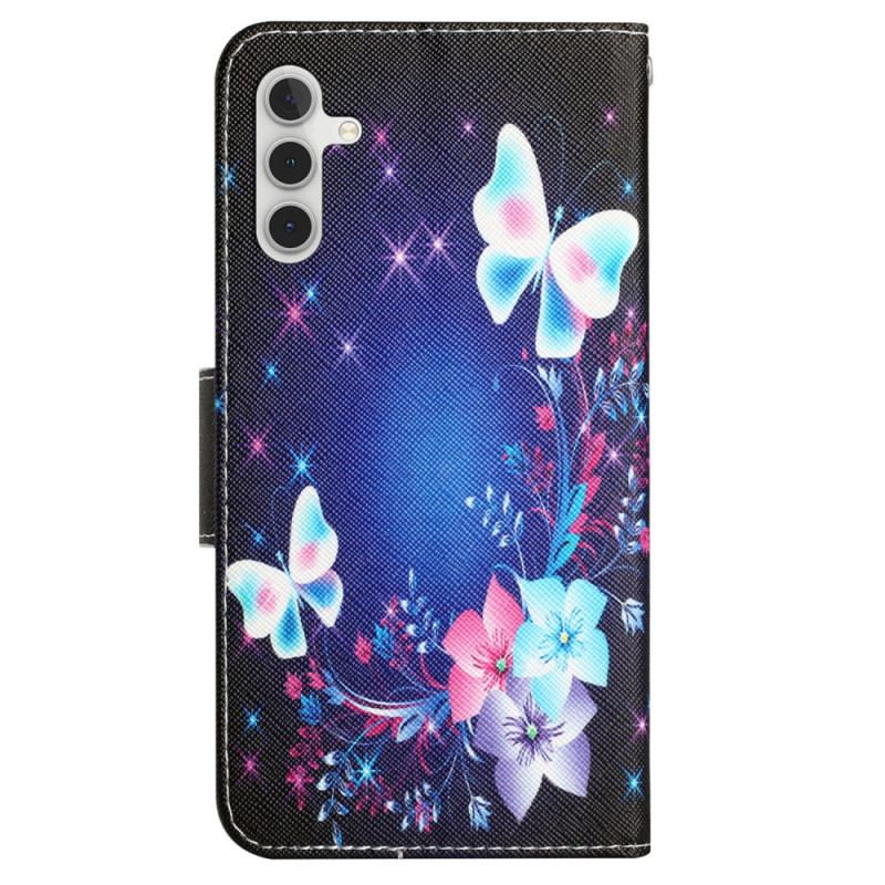 Capa Folio Para Samsung Galaxy A54 5G De Cordão Borboletas De Fada Com Cordão