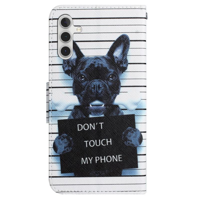 Capa Folio Para Samsung Galaxy A54 5G De Cordão Cachorro Não Toque Com Cordão