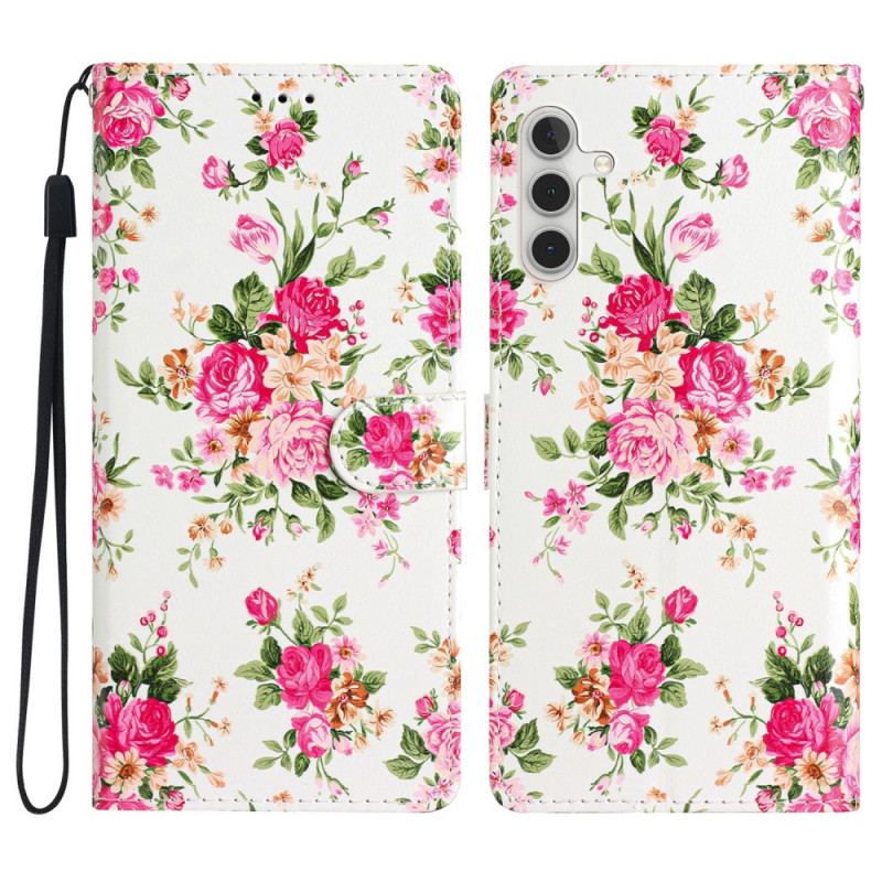 Capa Folio Para Samsung Galaxy A54 5G De Cordão Flores Da Liberdade Da Correia