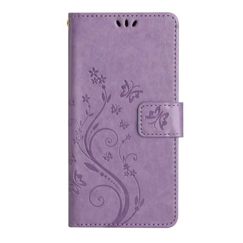 Capa Folio Para Samsung Galaxy A54 5G De Cordão Flores E Borboletas Com Alça