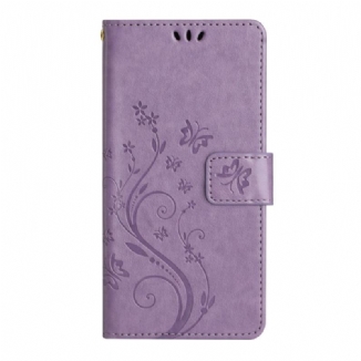 Capa Folio Para Samsung Galaxy A54 5G De Cordão Flores E Borboletas Com Alça