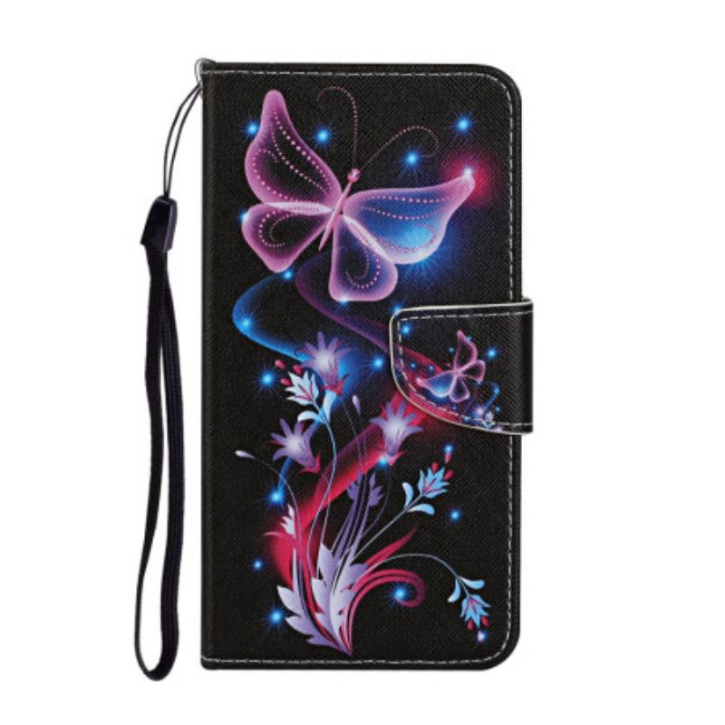 Capa Folio Para Samsung Galaxy A54 5G De Cordão Mariposas