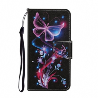 Capa Folio Para Samsung Galaxy A54 5G De Cordão Mariposas