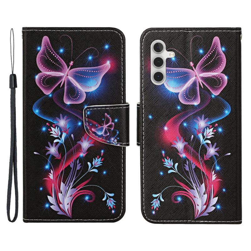 Capa Folio Para Samsung Galaxy A54 5G De Cordão Mariposas