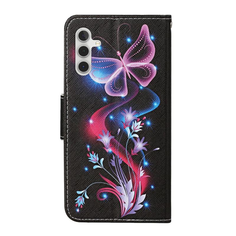 Capa Folio Para Samsung Galaxy A54 5G De Cordão Mariposas