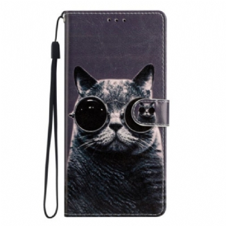 Capa Folio Para Samsung Galaxy A54 5G De Cordão Óculos De Tiras Para Gatos