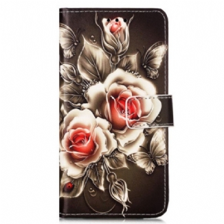 Capa Folio Para Samsung Galaxy A54 5G De Cordão Rosas De Alça