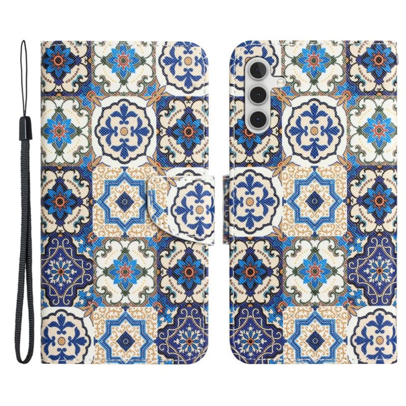 Capa Folio Para Samsung Galaxy A54 5G De Cordão Strappy Patchwork