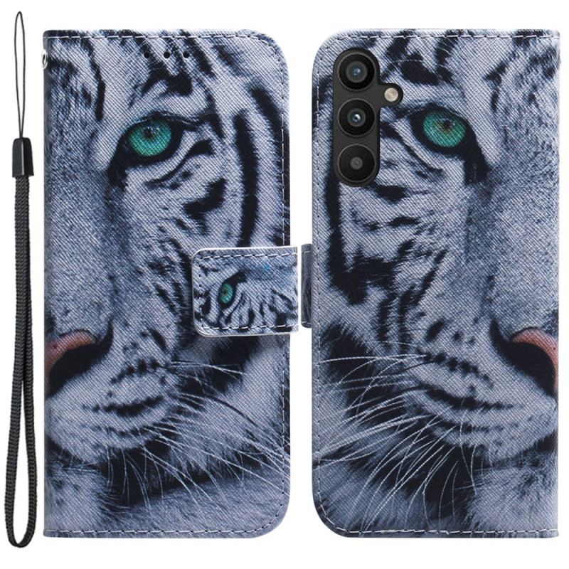 Capa Folio Para Samsung Galaxy A54 5G De Cordão Tira Tigre Branco