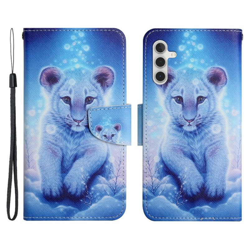 Capa Folio Para Samsung Galaxy A54 5G Leopardo Pequeno Com Cordão