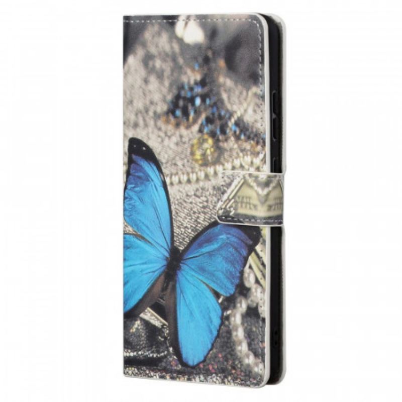 Capa De Couro Para Xiaomi Redmi Note 11 / 11S Borboleta Azul