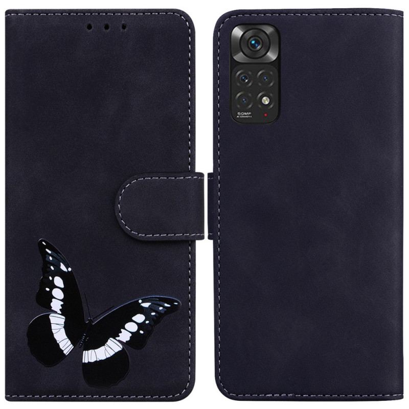 Capa De Couro Para Xiaomi Redmi Note 11 / 11S Borboleta Com Toque De Pele