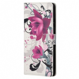 Capa De Couro Para Xiaomi Redmi Note 11 / 11S Flores Tropicais