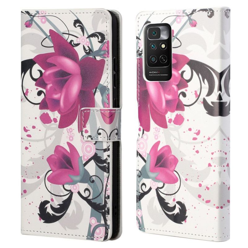 Capa De Couro Para Xiaomi Redmi Note 11 / 11S Flores Tropicais