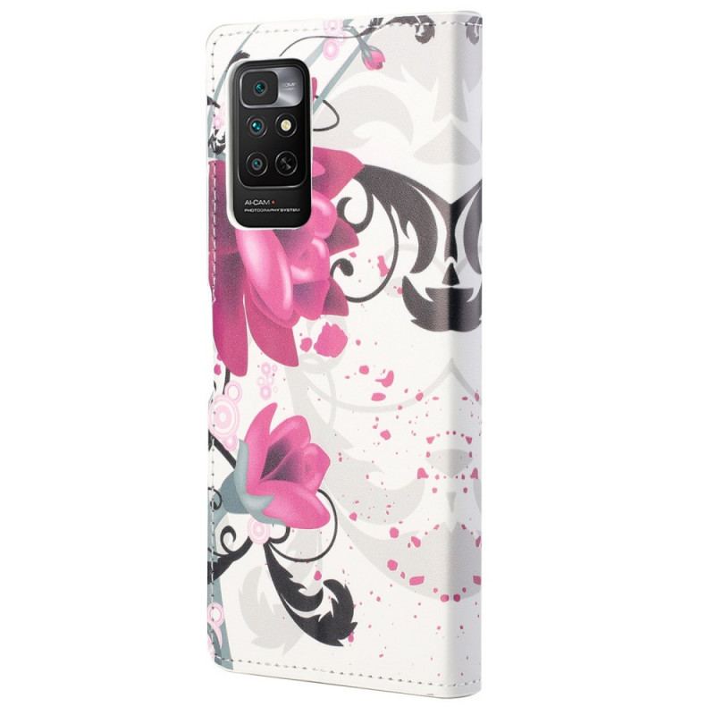 Capa De Couro Para Xiaomi Redmi Note 11 / 11S Flores Tropicais