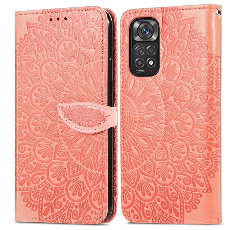 Capa De Couro Para Xiaomi Redmi Note 11 / 11S Folhas Tribais