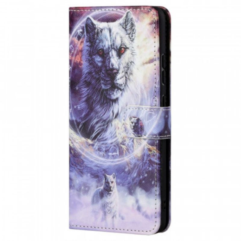 Capa De Couro Para Xiaomi Redmi Note 11 / 11S Lobo No Inverno Com Cordão