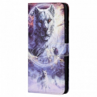 Capa De Couro Para Xiaomi Redmi Note 11 / 11S Lobo No Inverno Com Cordão