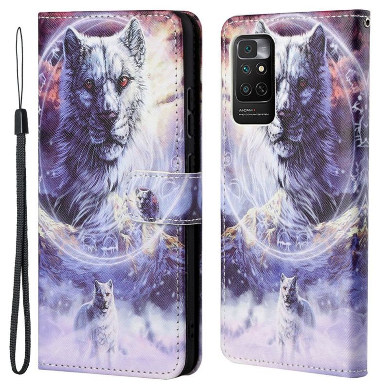 Capa De Couro Para Xiaomi Redmi Note 11 / 11S Lobo No Inverno Com Cordão