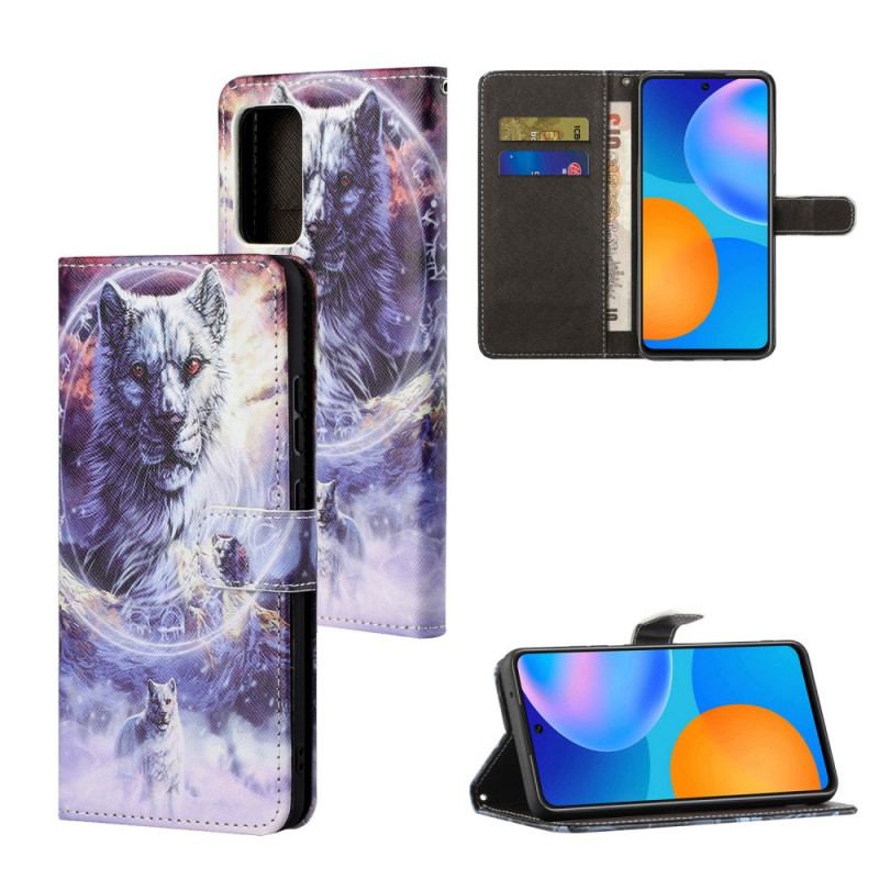 Capa De Couro Para Xiaomi Redmi Note 11 / 11S Lobo No Inverno Com Cordão