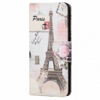 Capa De Couro Para Xiaomi Redmi Note 11 / 11S Torre Eiffel Retrô