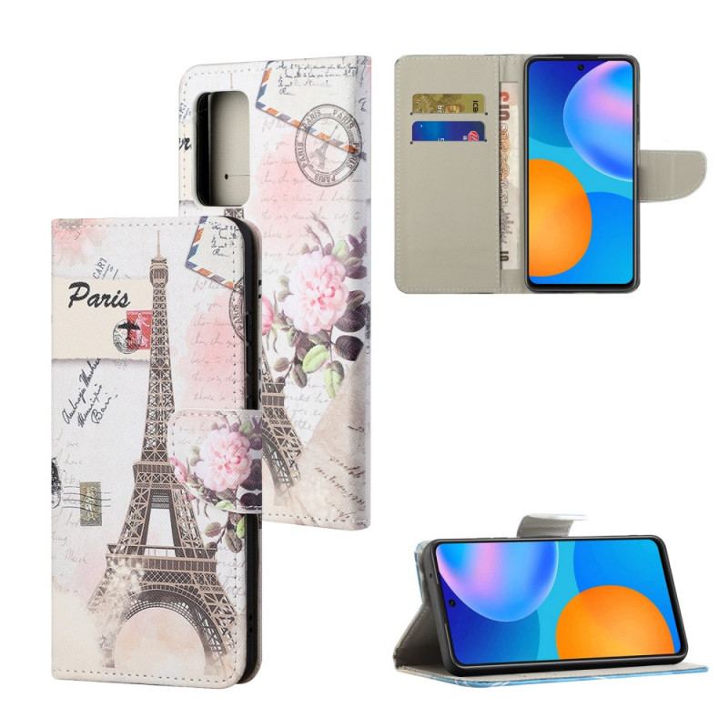 Capa De Couro Para Xiaomi Redmi Note 11 / 11S Torre Eiffel Retrô