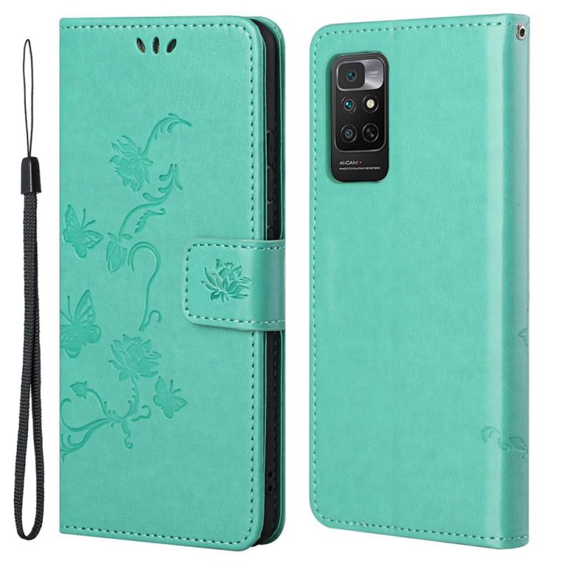 Capa Em Pele Para Xiaomi Redmi Note 11 / 11S De Cordão Flores De Alça